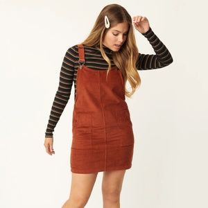 Rust Orange Corduroy Pinafore Mini Dress - Small